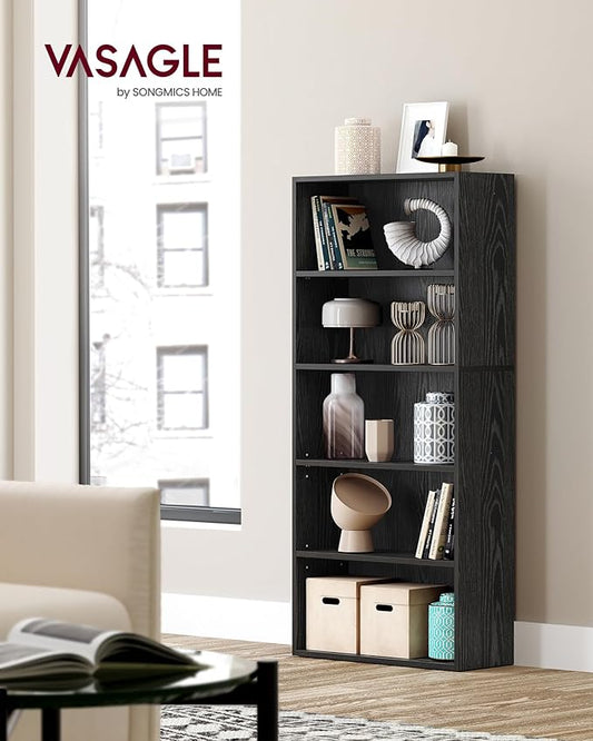 VASAGLE CUSTOS Collection - Bookshelf, 5-Tier Bookcase, Book Shelf, Open Storage Shelf, 9.4 x 23.6 x 52.8 Inches, for Living Room, Home Office, Dinning Room, Ebony Black ULBC165T56