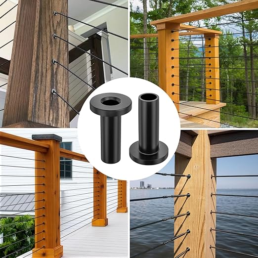 CELYND Cable Railing Protector Sleeves - 50 Pack T316 Stainless Steel Protective Sleeves - 1/8" 3/16" 5/32" Black Deck Cable Railing Hardware Kit for Wood Posts