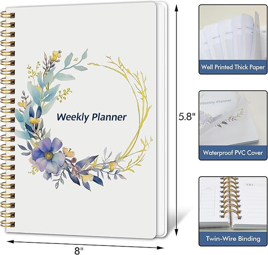 Undated Weekly Planner- Weekly Goals Notebook, A5 To Do List Planner, Habit Tracker Journal with Spiral Binding(Flower-2)