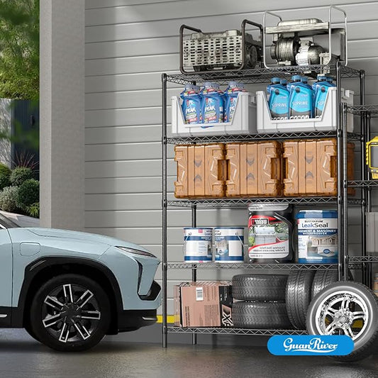 Guan River 5-Shelf Adjustable Metal Shelf Wire Shelving Unit Heavy Duty Storage Rack Display Shelf for Office,Kitchen,Bedroom,Bathroom,Laundry,Pantry Basement,Garage(Black,48" L x 18" W x 72" H)