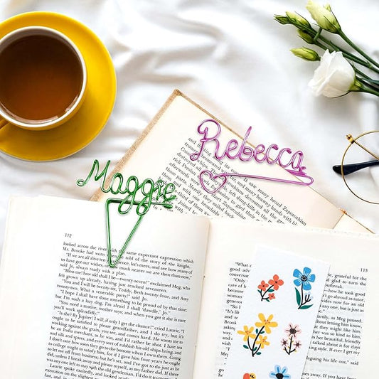 LOFART Custom Bookmarks Personalized Wire Name Bookmark Metal Wire Name Page Markers Personalized Bookmarks Graduation Gifts for Teacher Classmate Book Lovers Bookworm Reader (Style 1)