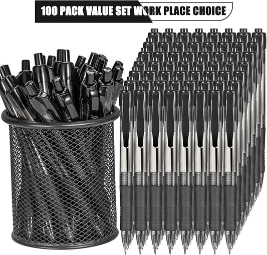 deegtran Pens Bulk, 100 Pack No Bleed Black Ink Click Pens with Soft Grip, Wholesale Retractable Ballpoint Pens for Office School, Medium Point Smooth 1.0MM