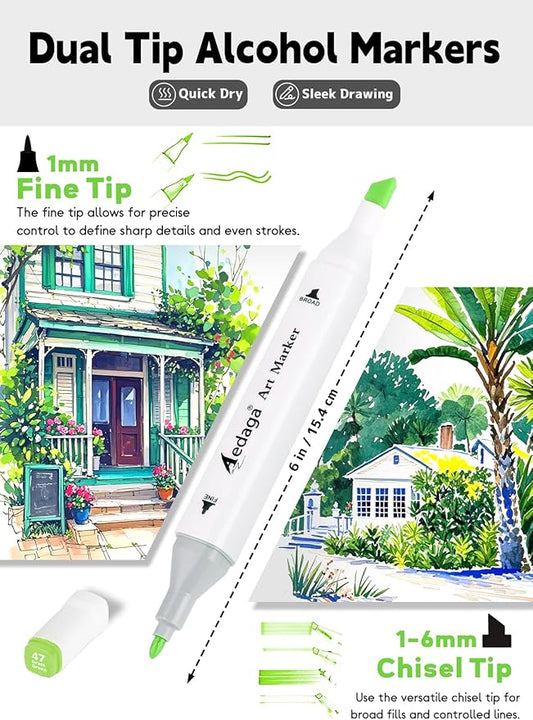 AEDAGA 200 Colors Alcohol Markers with Free App, Dual Tip Art Marker with Kickstand Case for Artists Adults. Alcohol Based Markers for Coloring Painting Sketching and Drawing, Great Gift