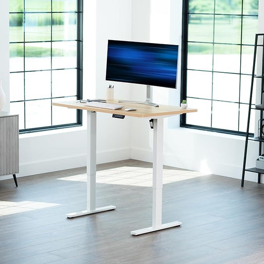 VIVO Electric 48 x 30 in Standing Desk, Memory Height Adjustment, 1B Series, Holds 220 lbs, One-Piece Light Wood Top, White Frame, DESK-KIT-1W5C