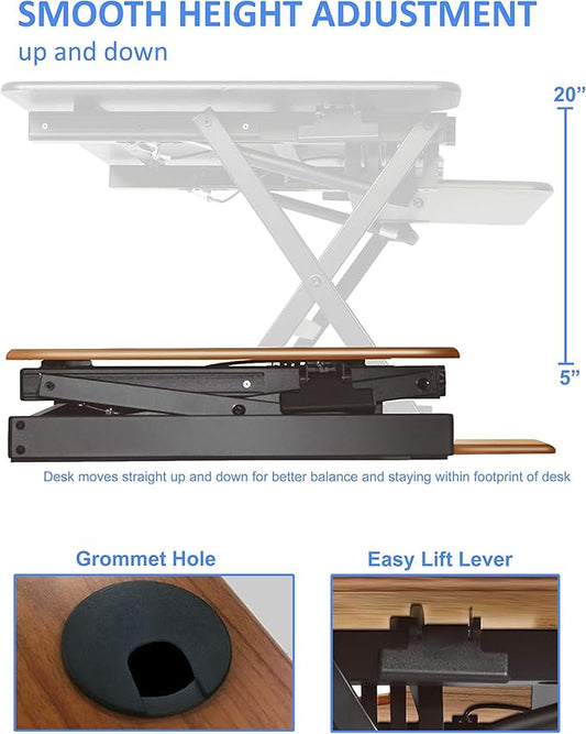 Rocelco 40" Large Height Adjustable Standing Desk Converter with Dual Monitor Mount BUNDLE - Sit Stand Up Computer Workstation Riser - Retractable Keyboard Tray - Teak Wood Grain (R DADRT-40-DM2)
