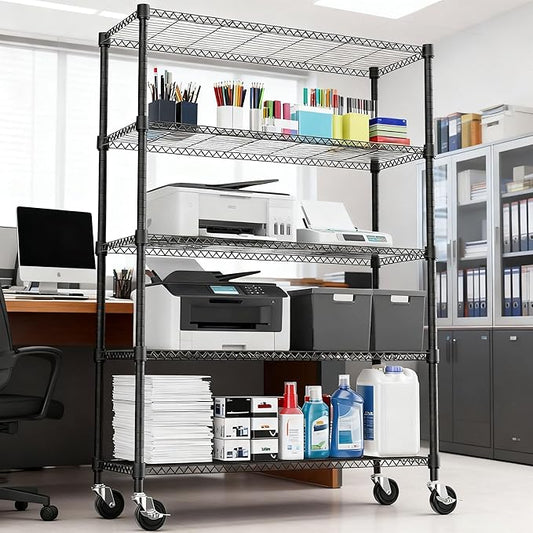 M MZG 5 Tiers Shelf 1750 lbs Steel Storage Shelving Utility Shelving Unit Steel Organizer Wire Rack for Home,Kitchen,Office,Garage Black 17.7" D x 47.2" W x 76.8" H