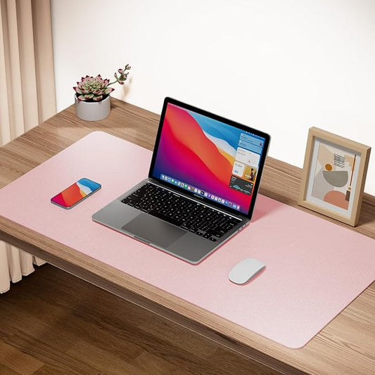 Boutilon Leather Desk Pad Protector,Non-Slip Mouse Pad,Laptop Desk Pad,Office Mouse Mat,Waterproof Leather Desk Blotter,Desk Writing Pad for Office and Home (XL-Light Pink,35.4"x 15.7")