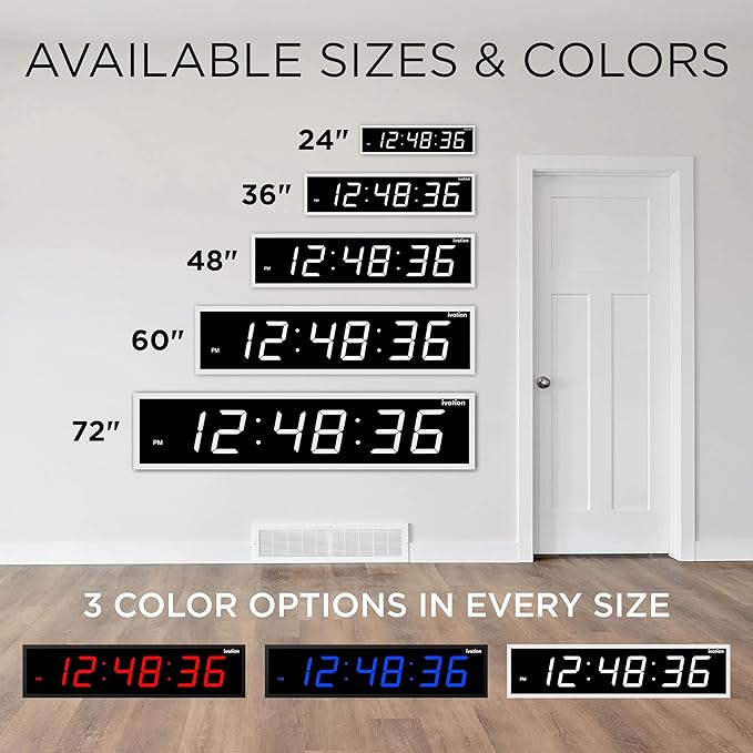 Ivation Oversized 24" Large Digital LED Clock | Big Digital Clock w/Multi-Function Display – Stopwatch, Timer, Alarms, Temp & Date | 6 Brightness Levels, Time Memory & Remote (White)