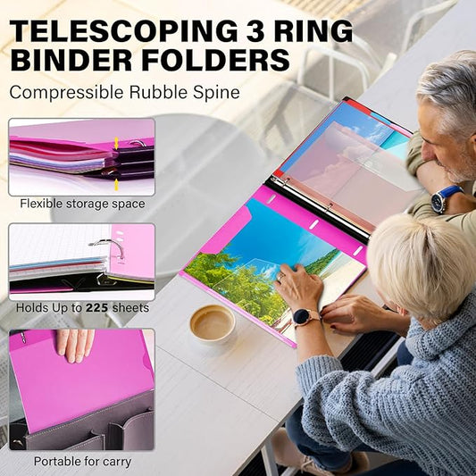 WOT I Telescoping Project Organizer, Refillable Binder with Dividers and Pockets, 13 Pocket Folders, 1 Inch 3 Ring Binder, Pink