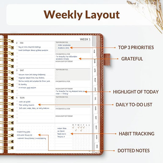 SUNEE 2026 Planner 5.9" x 8.3" – Dated Productivity Planner for Time Management - Daily,Weekly & Monthly Planner to Achieve Goals - Planner 2026 dated from January 2026 – December 2026,Brown
