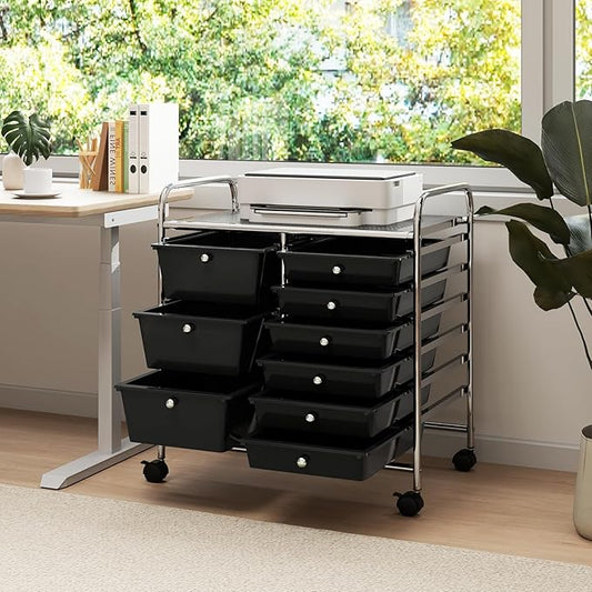 LDAILY 9 Drawer Rolling Storage Cart, Rolling Cart with Drawers for Classroom, Art Supply Craft Organizer on Wheel with Metal Frame & Handles for Home Office School