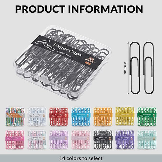 NEEWAY Colorful Large Paper Clips, 2 Inch Jumbo Paper Clips, 150 Count, 3 Pack of 50 (Black)