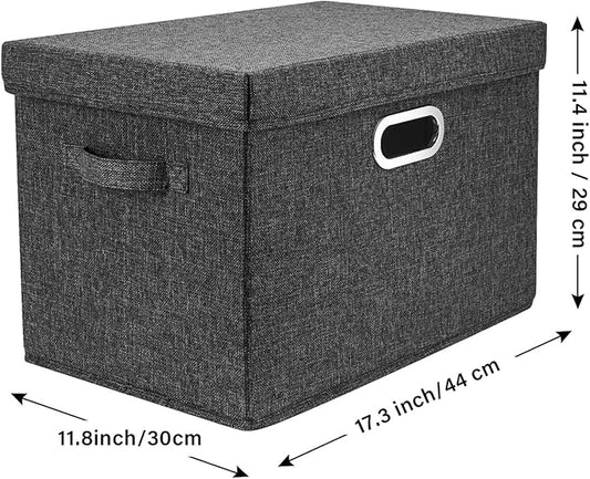 TYEERS Large Storage Bins with Lids, Collapsible, Washable, Fabric Storage Boxes for Organizing, 17.3x11.8x11.4 inches, 2 Pack, Black