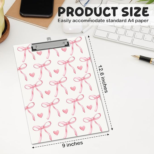 APIILVPQ Pink Clipboard,Bow Clipboards with Low Profile Clip for Office School Use, Cute Gifts Wooden Clip Boards for Nurses Teachers Students - B08
