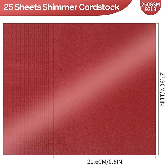 25 Sheets Red Shimmer Cardstock 8.5 x 11Inch Glitter Card Stock 92lb Heavyweight Printer Paper for Wedding Invitations, Crafts, Greeting Cards, Printing UAP18RE025