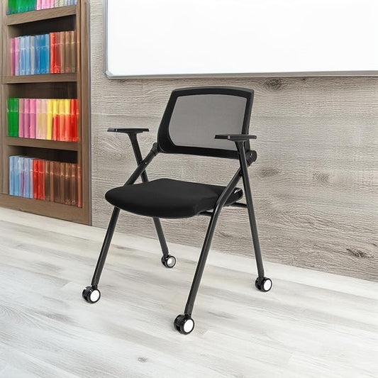 VACYOVKE Home Office Chair Set of 4 Adjustable Armrest Ergonomic Mid-Back Breathable Mesh Foldable Conference Reception Chairs for School Waiting Room Small Space