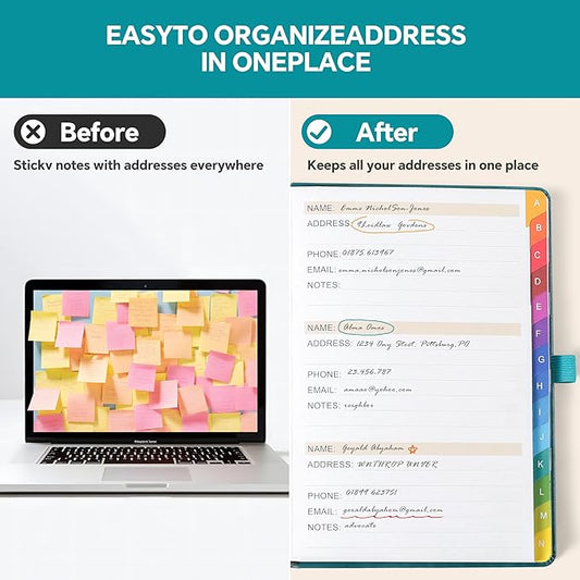 Address Book with Colorful Alphabetical Tabs (8.4" x 5.7") – Hardcover Contact Organizer for Website Passwords, Telephone, Software Licenses, and Important Information – Seagreen