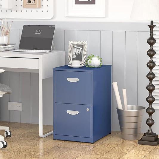 SteeLoong 2 Drawer File Cabinet with Lock,Blue Metal Office Drawers Filing Cabinets for Home Office, Two Drawer Under Desk File Cabinet for Hanging Letter,Easy Assemble