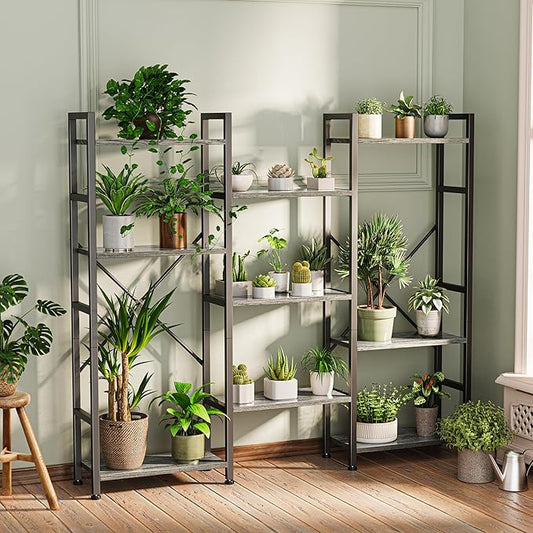 SUPERJARE Triple 4 Tier Bookshelf, Bookcase with 11 Open Display Shelves, Wide Book Shelf Book Case for Home & Office, Grey