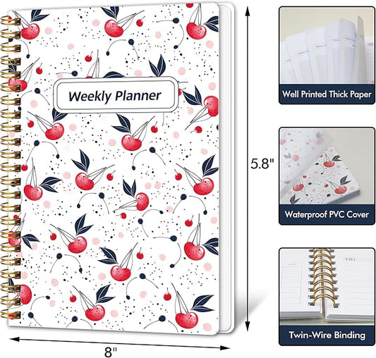 Undated Weekly Planner- Weekly Goals Notebook, A5 To Do List Planner, Habit Tracker Journal with Spiral Binding(Flower-1)