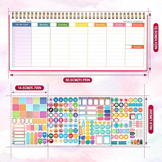 MOSA BEAR Undated Weekly Planner, 60-Week Horizontal Layout Desk Planner Daily To-Do List Pad for Office, Home & School Professionals & Students, Rose Red(5.4" x 12")