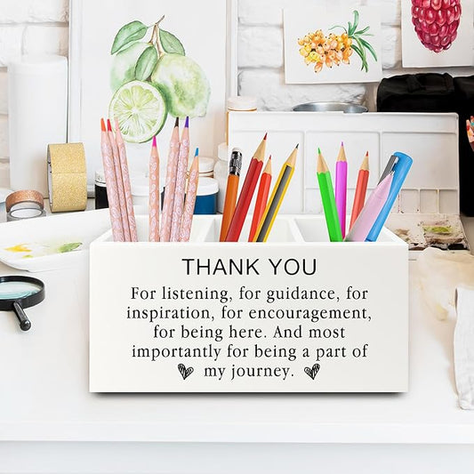 XPH Thank You Pen Pencil Holder Organizer for Desk, Thank You Gifts for Friends Teachers Leaders Boss Mentor, Appreciation Gifts Wooden Box Sign for Home Office Desk Tabletop Decorations