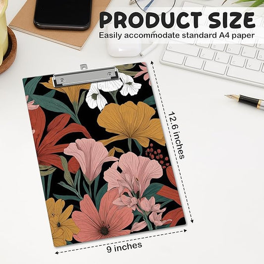 APIILVPQ Boho Clipboard,Floral Clipboards with Low Profile Clip for Office School Use, Botanical Wooden Clip Boards for Nurses Teachers Students - A02