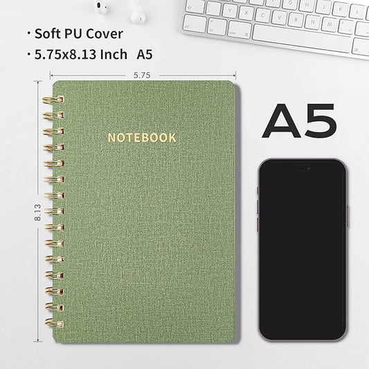 Spiral Notebook-5.75" x 8.125" College Ruled Journal with Inner Pockets and 160 Pages,PU Leather Cover Business Journal, Twin-Wire Binding Notebook Perfect for Office & Home School Supplies 3 pack ArmyGreen ReefBlue Black