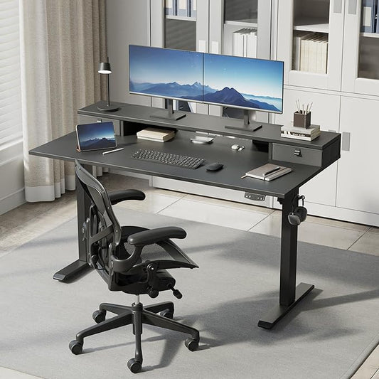 Klicelor 48 Inch Electric Standing Desk with Drawers, Adjustable Height Small Sit Stand Desk for Home Office, Compact Computer Workstation with Storage– Black
