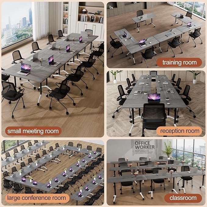 Folding Conference Table 4ft 5ft, Foldable Office Meeting Desk for 6 People, Multiple Sizes Colors Mobile Conference Room Table for Training Room School Business Furniture (6, Grey, 47in)