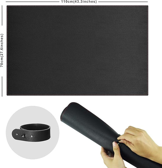 ZORESYN Leather Desk Mat 43.3 x 27.6 Inch (Black) for Office & Home - Extended Widen Mouse Pad, Waterproof Faux Leather Desk Pas with Non-Slip Base