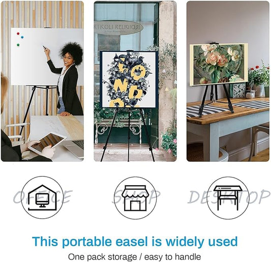 Art Artist Easel Stand for Sign,RRFTOK Metal Tripod Adjustable Easels for Painting Canvases Height from 21" to 66" with Reinforced Triangle,Carry Bag for Table-Top/Floor Drawing and Displaying,Black