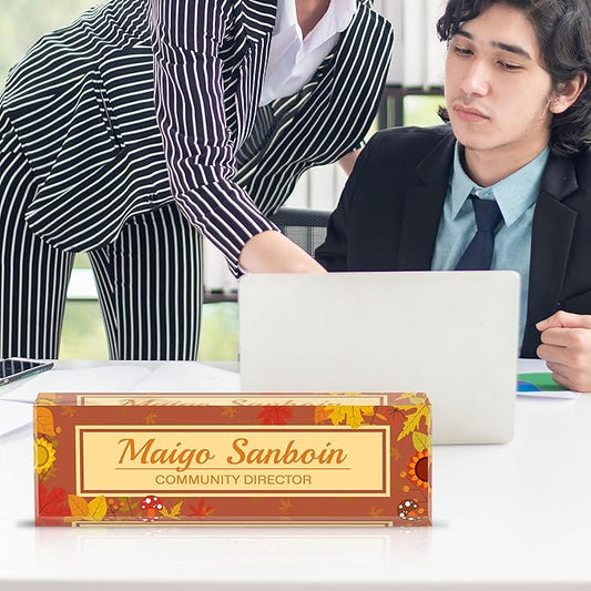 Personalized Name Plate for Desk Custom Acrylic Desk Name Plate Custom Employee Appreciation Gifts Office Gifts for Women, Men, Boss, Coworkers, Teacher, Nurse (Autumn)