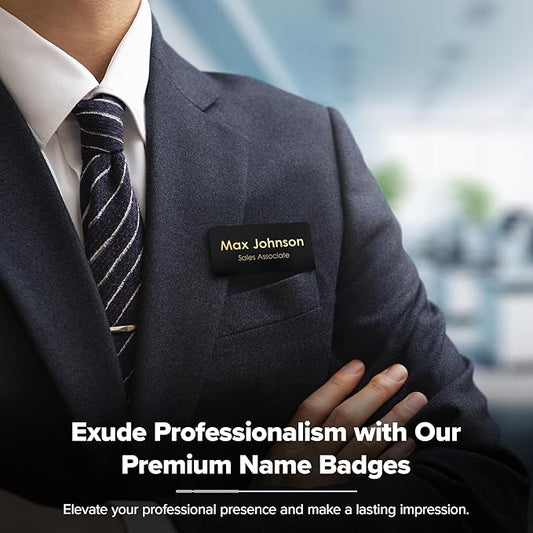Name Tag, Magnetic Black and Gold Name Tags, Personalized Name Tags, 1.5x3 Inches, Durable Engravable Impact Material, Made in The USA by My Sign Center