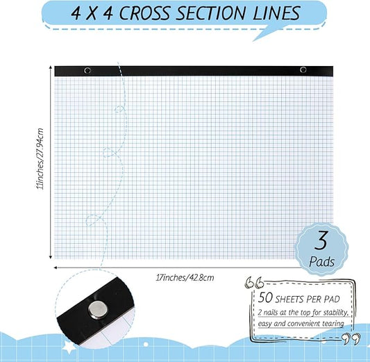 Fainne 3 Pcs Large Engineering Graph Paper Grid Graph Paper Pad Giant Drafting Pad Blueprint Sketching Graph Paper Engineer Architect Designer Mathematician Draftsman (Blue White,11x17inches)