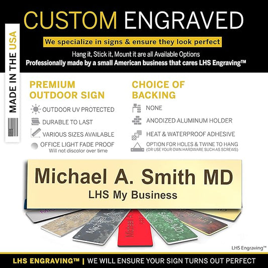 Custom Name Plate for Doors, with Choice of Mounting Holders for Walls, Doors, Cubicles, Hanging and More - Personalized Ivory Plastic Brown Letters - USA Made 2x6 - B5