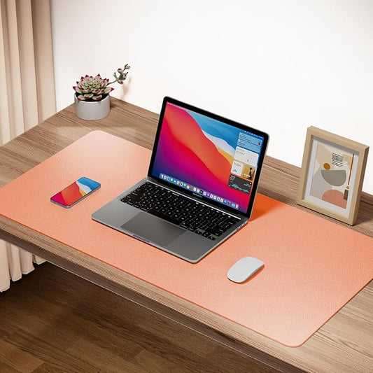 Boutilon Leather Desk Pad Protector,Non-Slip Mouse Pad,Laptop Desk Pad,Office Mouse Mat,Waterproof Leather Desk Blotter,Desk Writing Pad for Office and Home (XL-Orange Pink,35.4"x 15.7")