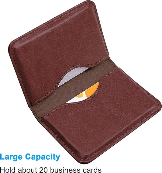 Wisdompro Business Card Holder, 2-Sided PU Leather Folio Name Card Holder Wallet Case with Magnetic Shut for Men and Women, Ultra Slim and Thin