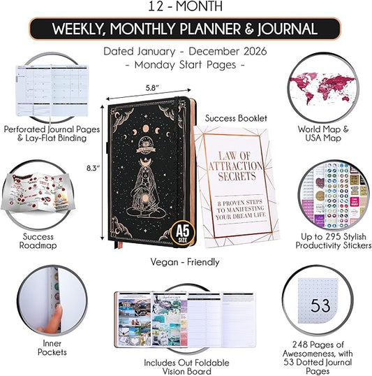 Law of Attraction Planner 2026 Deluxe with Productivity App | Weekly & Monthly Goal-Setting Planner, Life & Gratitude Journal | Include Foldable Vision Board, Gift Box & Stickers