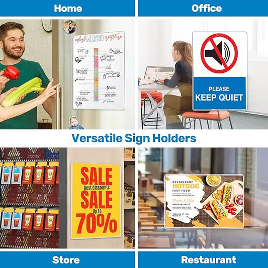 Magnetic Frames 11 x 17 Sign Holder Wall Mount 10 Pack, Rigid Clear Plastic Sign Holder with Magnet & Adhesive, Door Paper Holder for Refrigerator, Locker, Metal, Whiteboards, Windows