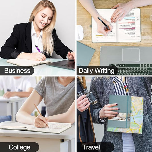 EMSHOI Notebook College Ruled - 256 Numbered Pages, 120 Gsm Thick Paper, A5 Hardcover Leather Lined Journal for Men & Women Work School Journaling Writing Diary 5.7" X 8.3"(GrayBlue)