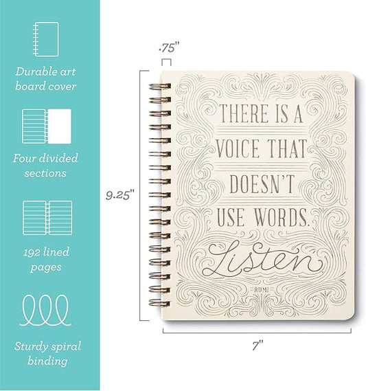 Compendium Spiral Notebook - There is a voice that doesn't use words. Listen. — A Designer Spiral Notebook with 192 Lined Pages, College Ruled, 7.0”W x 9.25”H