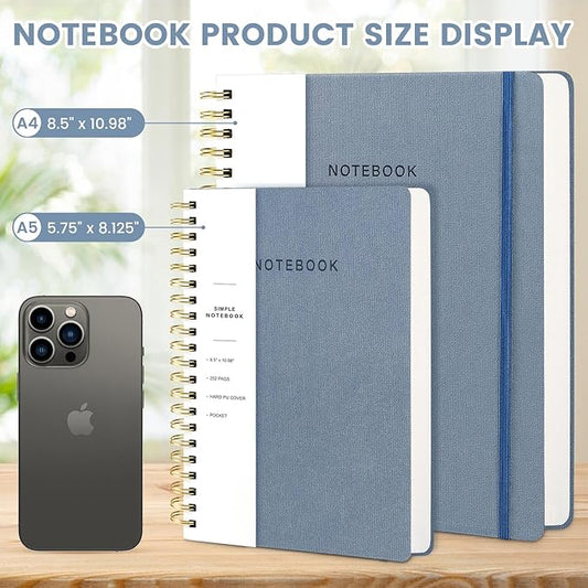 Oneirom Spiral Notebook - 8.5 x 10.98 Inch Large Hard Cover Notebook with Elastic Band & Pocket, 252 Pages, Lay Flat Wirebound Journal for Work, School, Planning & Note Taking ReefBlue