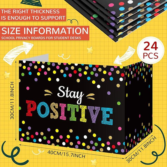Honoson 24 Pcs Bulk Inspirational Privacy Folders for Students Cardboard Test Privacy Boards Motivational Words Desk Dividers Shield for Classroom School Study Supplies, 6 Styles(Polka Dots)