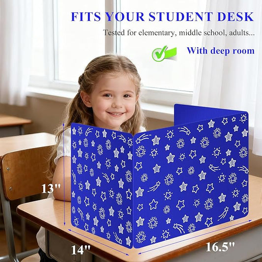 Blue 24-Pack Desk Dividers for Students, Waterproof Plastic Study Carrel Divider, Durable Testing Dividers for Classroom Teacher Supplies, Easy to Clean Privacy Shield Folder Boards for Student Desk