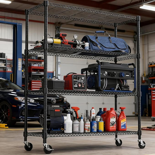 M MZG 4 Tiers Shelf 1400 lbs Steel Storage Shelving Utility Shelving Unit Steel Organizer Wire Rack for Home,Kitchen,Office,Garage Black 17.7" D x 47.2" W x 62.7" H