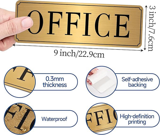 The Office Sign for Home and Business Door,Self-Adhesive Waterproof and Fade-Resistant Brushed Gold Office Sticker for House,Business,Door, Window