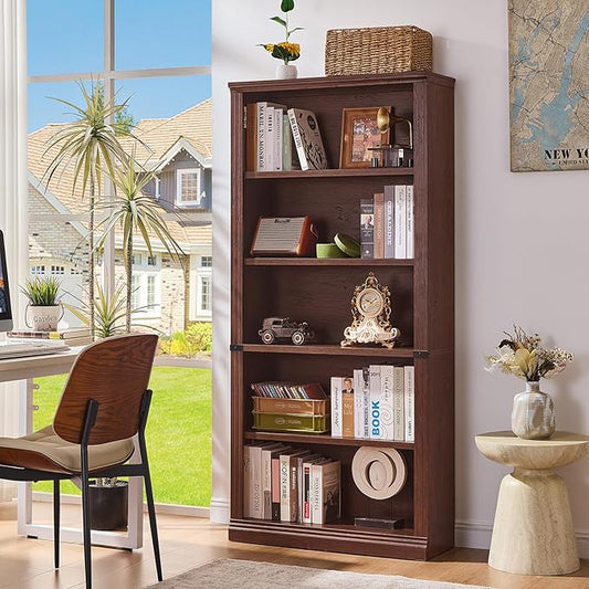 RWYHG 70" Walnut Tall Bookshelf Set of 4,5-Tier Thick Wooden Book Shelf with Adjustable Shelves,Free Standing Farmhouse Bookcase with Open Display Storage,Floor Vintage Bookshelves for Living Room