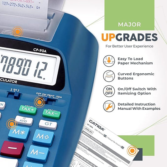 CATIGA New & Upgraded 2025 Printing Calculator Adding Machine 10 Key, Desktop Home Office Calculator with Paper Roll Print Out, Accounting Business Finance