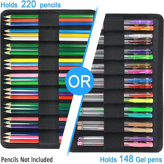 YOUSHARES Colored Pencil Case 220 Slots Pen Case Organizer With Handy Wrap & Zipper, Multilayer Holder for Prismacolor Colored Pencils & Gel Pen (Cartoon Owl)